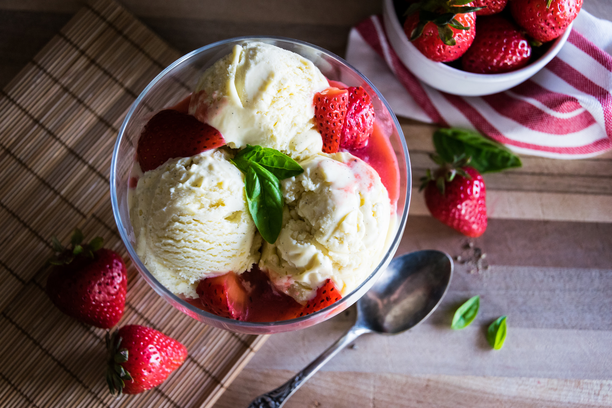 velvety vanilla ice cream with strawberrybasilrhubarb sauce Husbands That Cook